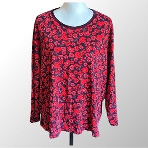 Lands’ End Top Women’s 2XP (20W-22W) Red & Purple Poppy Long‎ Sleeve Cotton Top